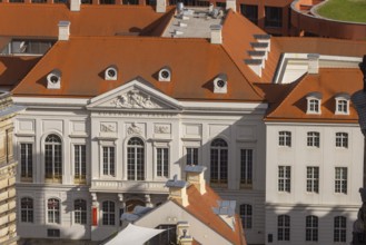 View from the lantern of the Church of Our Lady to the Kurländer Palais, Dresden, Saxony, Germany