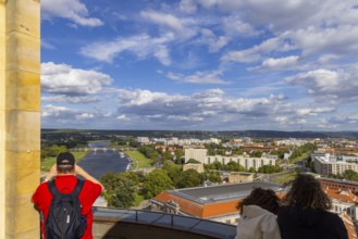 Tourists enjoying the view from the lantern of the Church of Our Lady, Dresden, Saxony, Germany