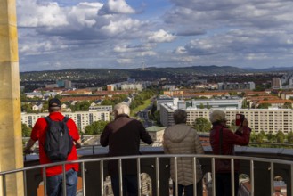 Tourists enjoying the view from the lantern of the Church of Our Lady, Dresden, Saxony, Germany