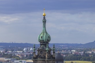 View from the lantern of the Church of Our Lady to the tower of the Hofkirche into the Elbe valley,