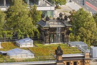 View from the lantern of the Church of Our Lady over the roofs of the police headquarters, Dresden,