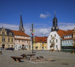 Market square with old town hall, Wilsdruff, Saxony, Germany