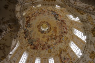 Paintings in the dome area of the monastery church, Ettal Monastery, church, Benedictine Abbey,