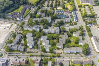 Aerial view, high-rise housing estate Fritz-Erler-Straße, Theodor-Heuss-Straße and Gedächtnisstraße