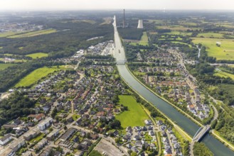 Aerial view, inland navigation on the Datteln-Hamm Canal, Beversee nature reserve with Marina
