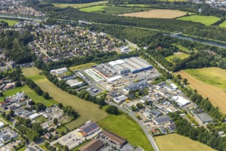 Aerial view, Eurobaustoff Zentrallager Westfalen GmbH in Rünthe, Bergkamen, Ruhr area, North