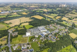 Aerial view, shopping centre An der Bummannsburg with Kaufland and Deichmann in Rünthe and RWE