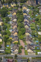 Aerial view, miners' housing estate Knappenstraße with colourful house facades in Rünthe,