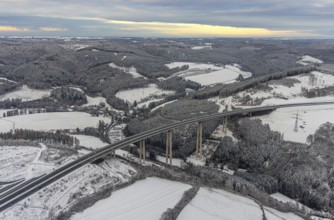 Aerial view of the highest viaduct in North Rhine-Westphalia in Nuttlar in Bestwig in Sauerland in