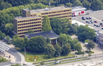 Aerial view, town hall in Schönhausen, Bergkamen, Ruhr area, North Rhine-Westphalia, Germany,