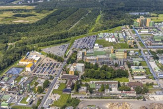 Aerial view, Bayer AG chemical plant site in Bergkamen, Ruhr area, North Rhine-Westphalia, Germany,