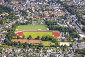 Aerial view, TuRa Bergkamen Nordbergstadion and tennis facility in Bergkamen, Ruhr area, North