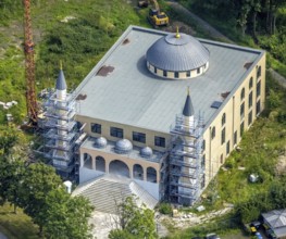 Aerial view, construction site for new DITIB mosque on Erich-Ollenhauer-Straße in Bergkamen, Ruhr