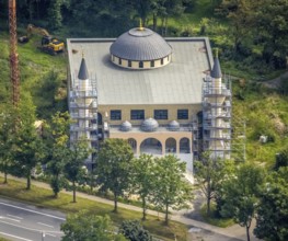 Aerial view, construction site for new DITIB mosque on Erich-Ollenhauer-Straße in Bergkamen, Ruhr
