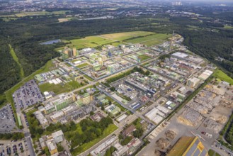 Aerial view, Bayer AG chemical plant site in Bergkamen, Ruhr area, North Rhine-Westphalia, Germany,