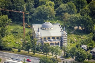 Aerial view, construction site for new DITIB mosque on Erich-Ollenhauer-Straße in Bergkamen, Ruhr