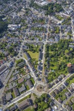 Aerial view, construction site and redesign of roundabout Pfarrer-Leo-Reiners-Platz, formerly
