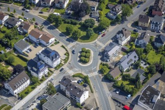 Aerial view, oval roundabout Alter Holzweg and Graf-Gottfried-Straße, Neheim, Arnsberg, Sauerland,