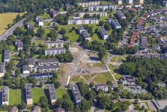 Aerial view, building site in housing estate Am Moosfelder Ring, Eschenstraße, Neheim, Arnsberg,