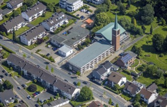 Aerial view, construction site and new building for day clinic as well as the creation of assisted