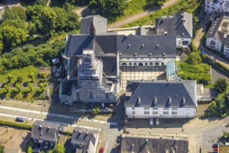 Aerial view, Wedinghausen Monastery, construction site and renovation of the provost church St.