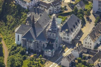 Aerial view, Wedinghausen Monastery, construction site and renovation of the provost church St.