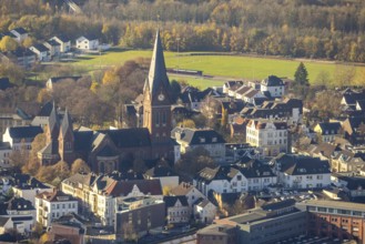 Aerial view, Cathedral of Neheim St. Johannes-Baptist in the district of Neheim in Arnsberg,