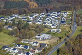 Aerial view, new housing estate Zum Dollberg on the L732 road in the district of Neheim in