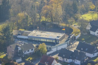 Aerial view, community hall in the district Herdringen in Arnsberg, Sauerland, North