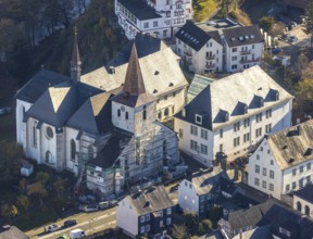 Aerial view, renovation of the Provost Church of St. Laurentius in Arnsberg, Sauerland, North