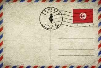 Tunisia Gabes Vintage Air Mail Envelope with Flag and Postmark