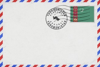 Turkmenistan Ashgabat Vintage Air Mail Envelope with Flag and Postmark