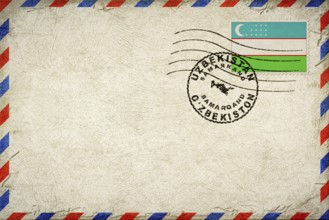 Uzbekistan Samarkand Vintage Air Mail Envelope with Flag and Postmark