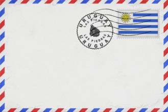 Uruguay Las Piedras Vintage Air Mail Envelope with Flag and Postmark