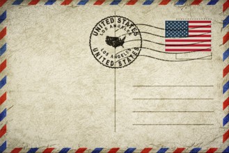 United States Los Angeles Vintage Air Mail Envelope with Flag and Postmark