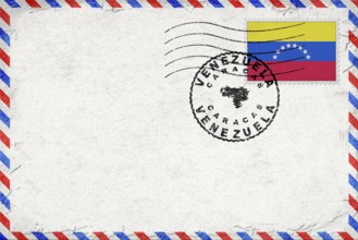 Venezuela Caracas Vintage Air Mail Envelope with Flag and Postmark