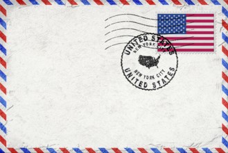United States New York City Vintage Air Mail Envelope with Flag and Postmark