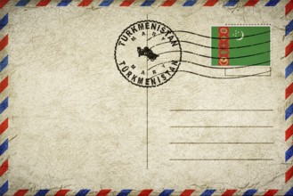 Turkmenistan Mary Vintage Air Mail Envelope with Flag and Postmark