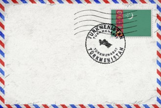 Turkmenistan Turkmenabat Vintage Air Mail Envelope with Flag and Postmark