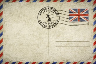 United Kingdom Glasgow Vintage Air Mail Envelope with Flag and Postmark
