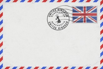 United Kingdom Manchester Vintage Air Mail Envelope with Flag and Postmark