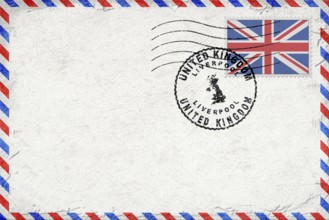 United Kingdom Liverpool Vintage Air Mail Envelope with Flag and Postmark