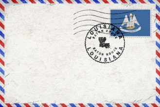 Louisiana Baton Rouge Vintage Air Mail Envelope with Flag and Postmark