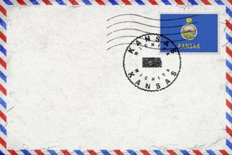 Kansas Wichita Vintage Air Mail Envelope with Flag and Postmark