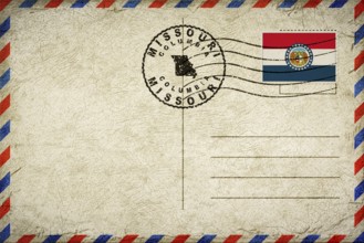 Missouri Columbia Vintage Air Mail Envelope with Flag and Postmark