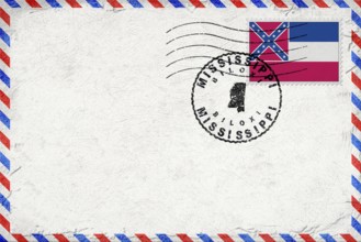 Mississippi Biloxi Vintage Air Mail Envelope with Flag and Postmark