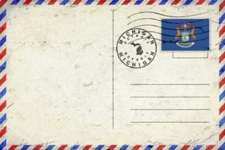 Michigan Detroit Vintage Air Mail Envelope with Flag and Postmark