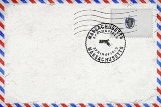 Massachusetts Springfield Vintage Air Mail Envelope with Flag and Postmark