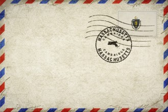 Massachusetts Cambridge Vintage Air Mail Envelope with Flag and Postmark