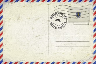 Massachusetts Boston Vintage Air Mail Envelope with Flag and Postmark